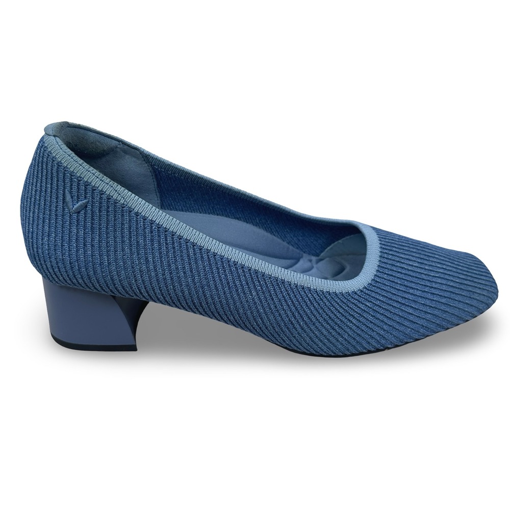 VIVAIA Melody 2.0 Square Toe Block Heel Knit Pumps Blue Shoes Women's Size 38.5